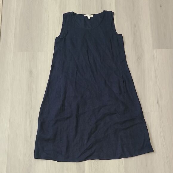 David Jones 100% Linen Navy Sleeveless Dress Coastal Grandma Breathable Summer - Picture 1 of 6